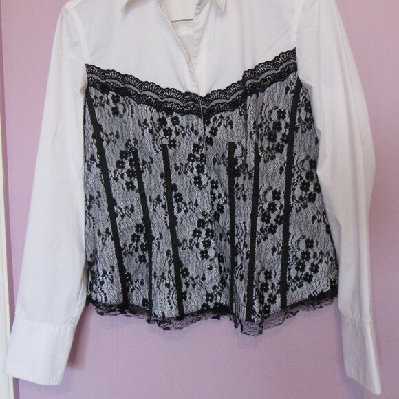 Ross Mayer Blouse, sz. 10, Cotton Blend, White /Black - Picture 6 of 8